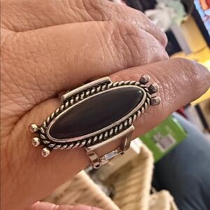 Vintage-Inspired Silver Black Oval Ring